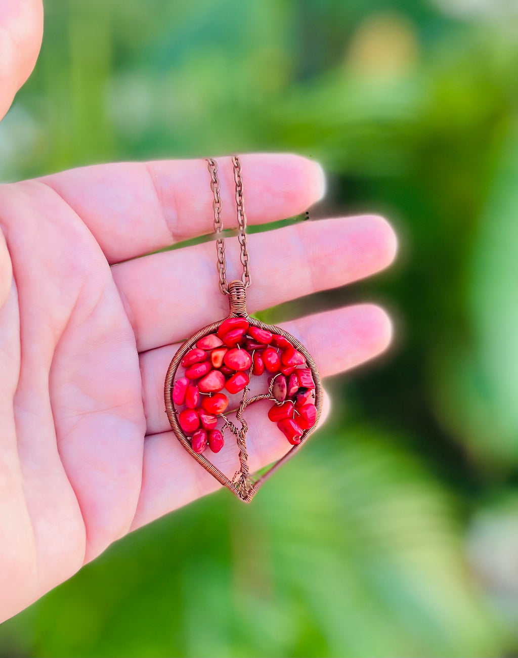 Mothers day family tree necklace, Coral tree of life necklace, Personalized Initial necklace, Copper Wire wrapped jewelry personalized gifts