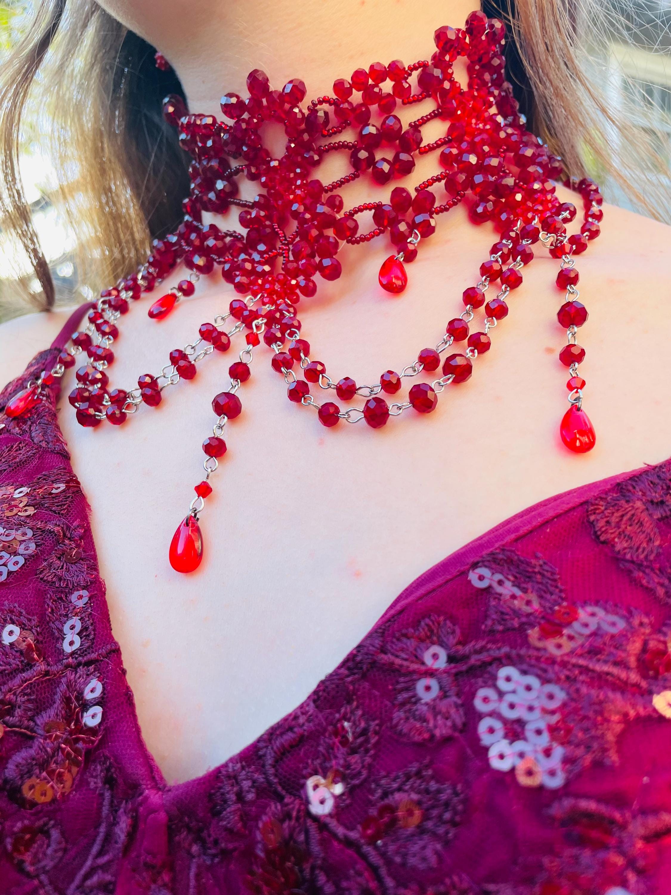 Garnet Necklace Statement: Gothic Victorian Crystal Lace Choker Collar for Special Occasion Wedding Prom