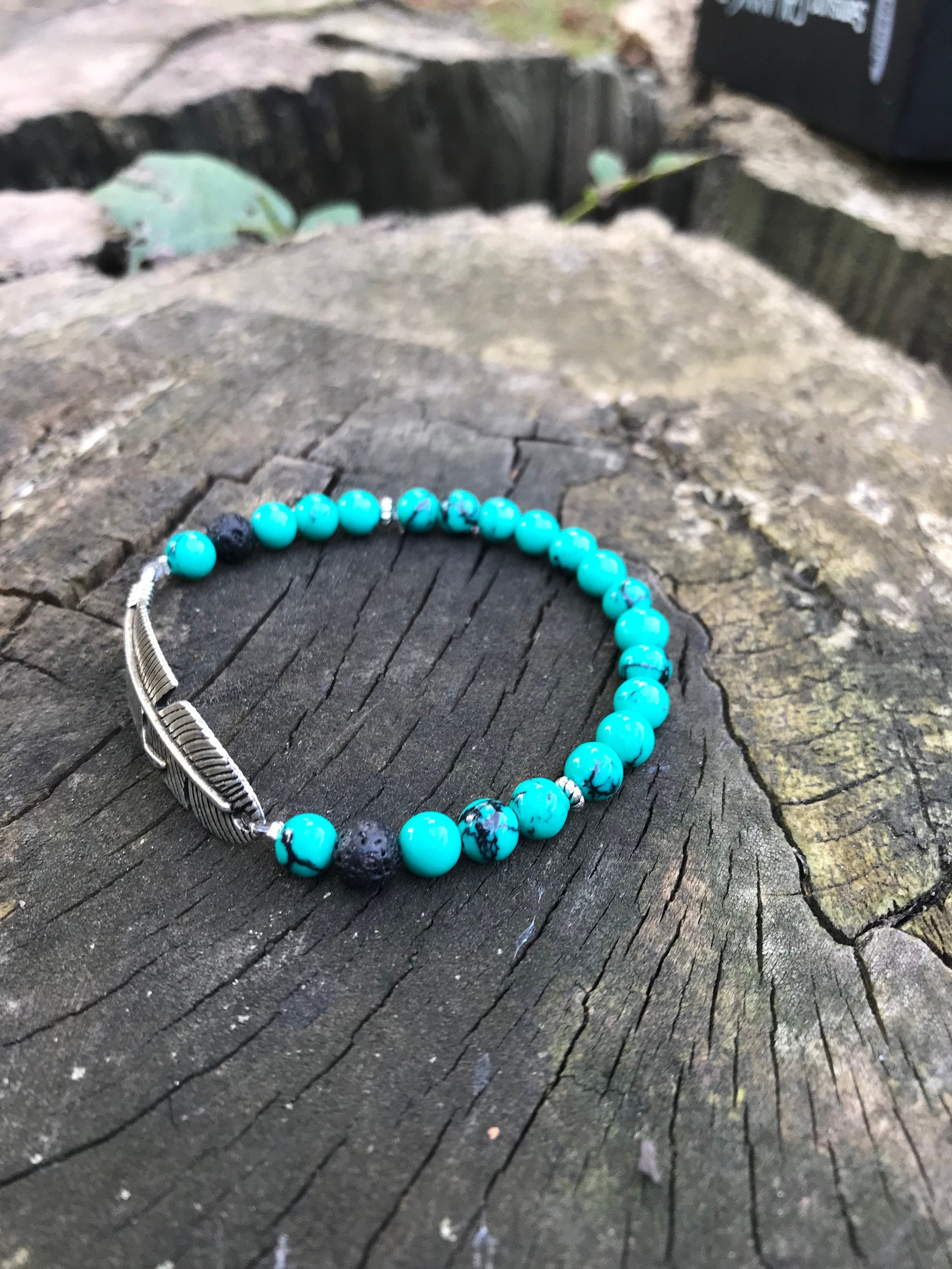 Feather Bracelet, Turquoise couple bracelet, Silver Feather Bracelet for Men or Women, friendship bracelet, Christmas gifts for him husband