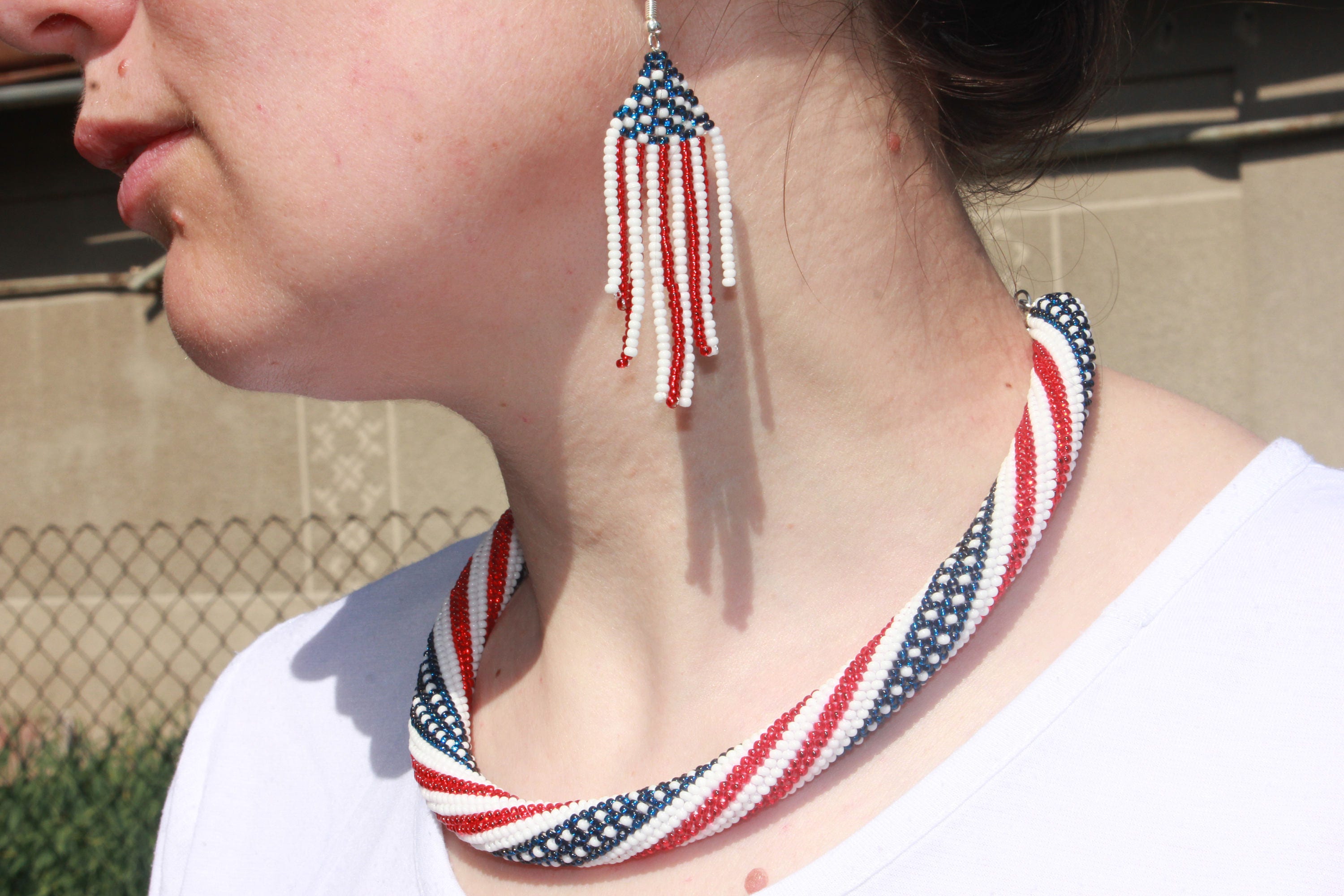 4th July jewelry birthday gifts for grandma mom, american flag necklace, patriotic jewelry, labor Day sale, patriotic beaded choker for wife