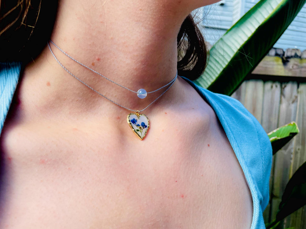 Handmade Cord Choker: Citrine Bead & Hydrangea Flower Charm November Birth Flower