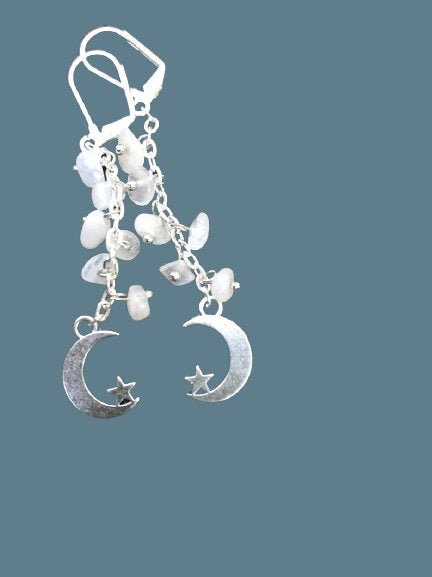 Acotar Moonstone celestial earrings silver Crescent Moon and Stars Moon Phase Jewelry birthstone gifts for her Birthstone Jewelry gifts mom