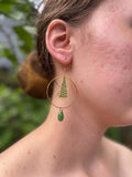 Gold Green Fern Hoop Christmas Earrings: Clip-On/Post Options | Tree-Inspired Design