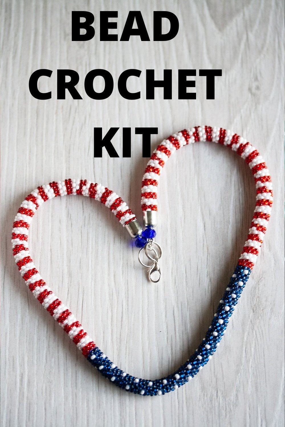 Do It Yourself kit necklace USA Flag mom, Kit to make necklace, bead crochet kit, seed bead kit, DIY Kit for Adults all supplies lncluded