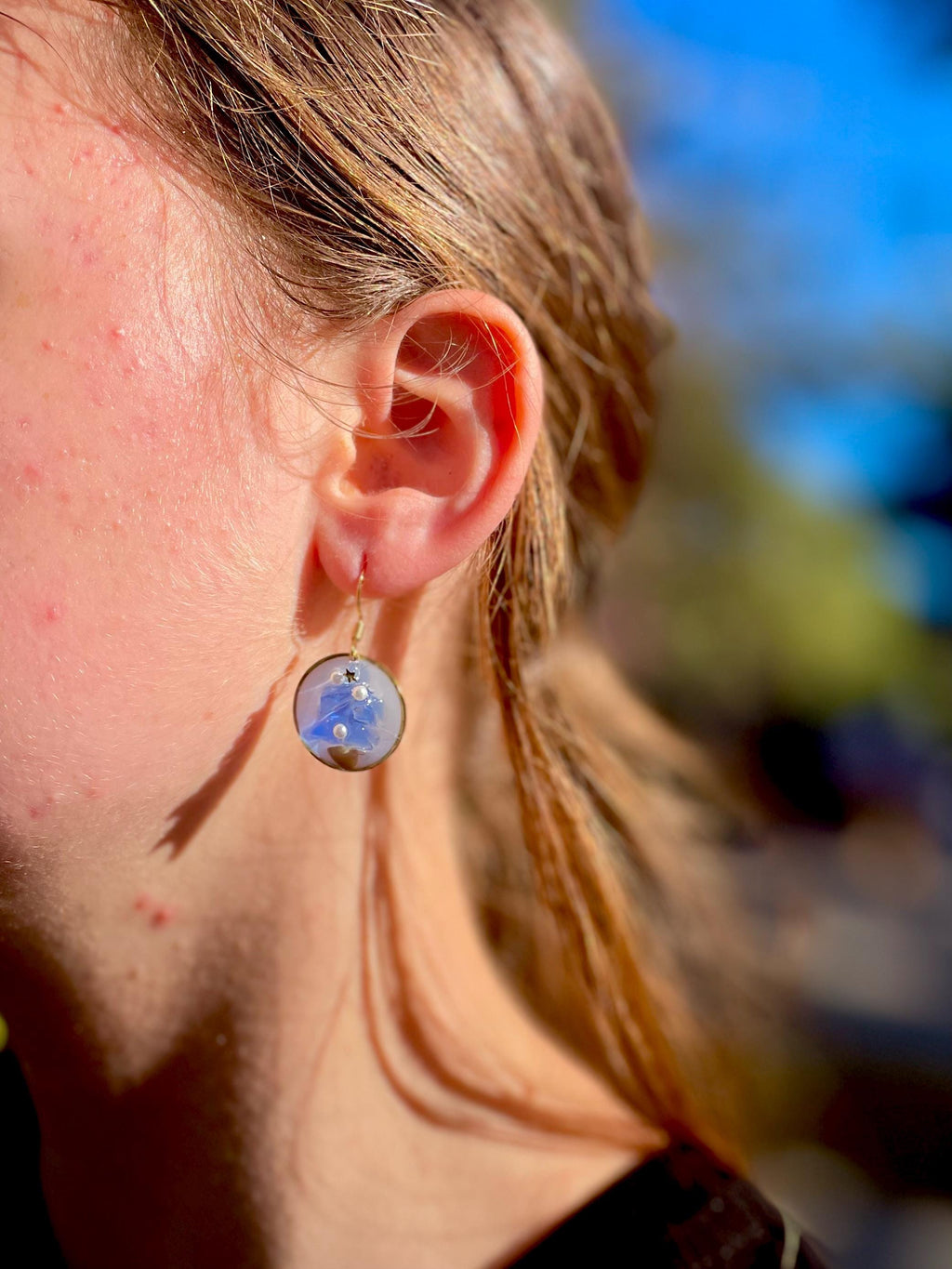Sea Glass Christmas Tree Earrings: Resin Pearl Mosaic, Silver Tone
