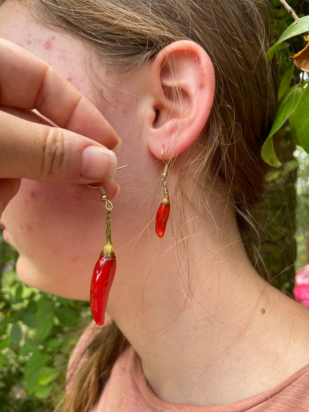 Real Dried Chili Pepper Resin Earrings: Funky Gothic Dangle Earrings