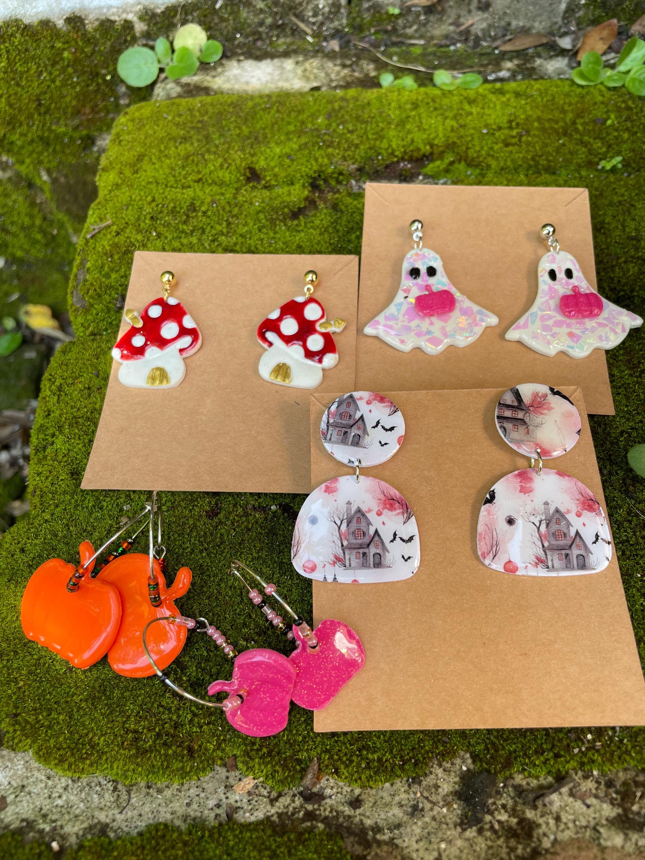 Haunted Mansion Halloween Earrings Clay: Spooky Season Unique Clip-Ons or Posts