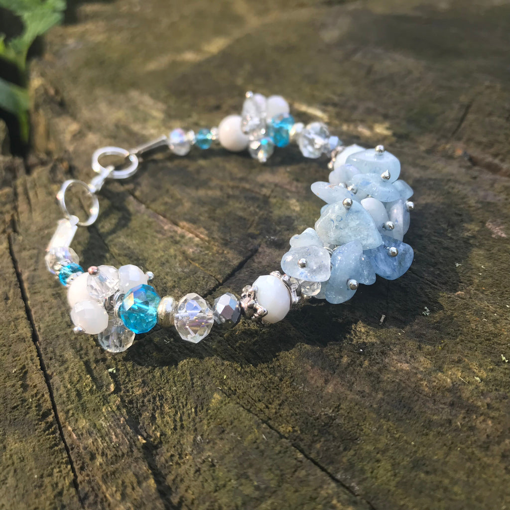 Aquamarine bracelet for bridesmaid, custom raw crystal bracelet best friend gift, Gemstone jewelry, personalized gifts for mom from daughter