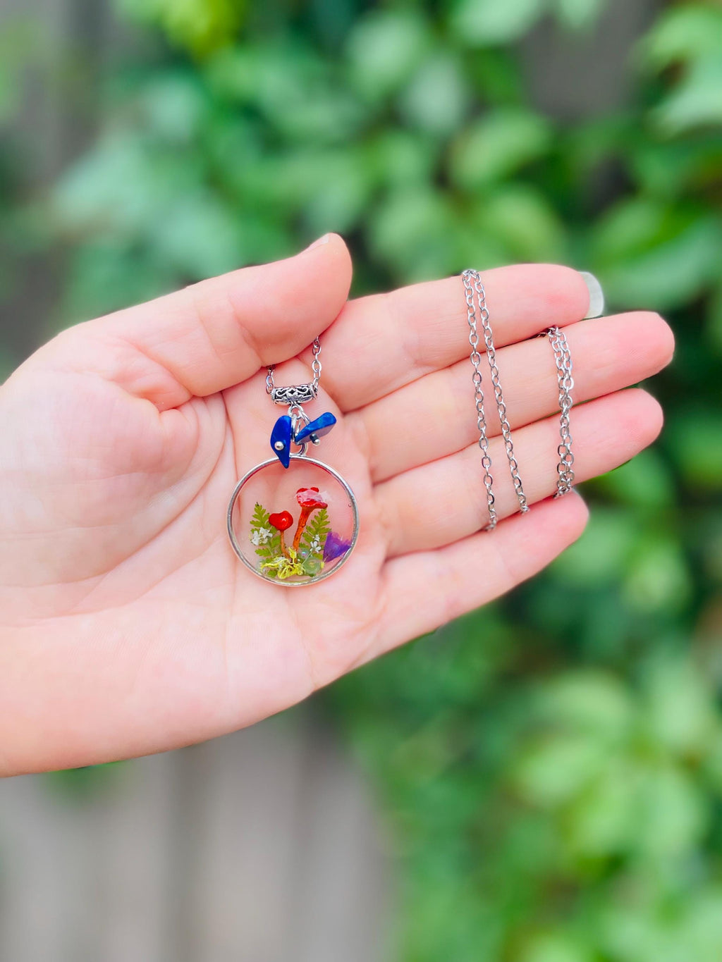 Real Mushroom Lapis Lazuli Pendant: September Birthstone Necklace Personalized Zodiac
