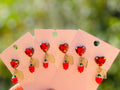 Strawberry Heart Dangle Earrings: Enamel Berry Handmade Jewelry