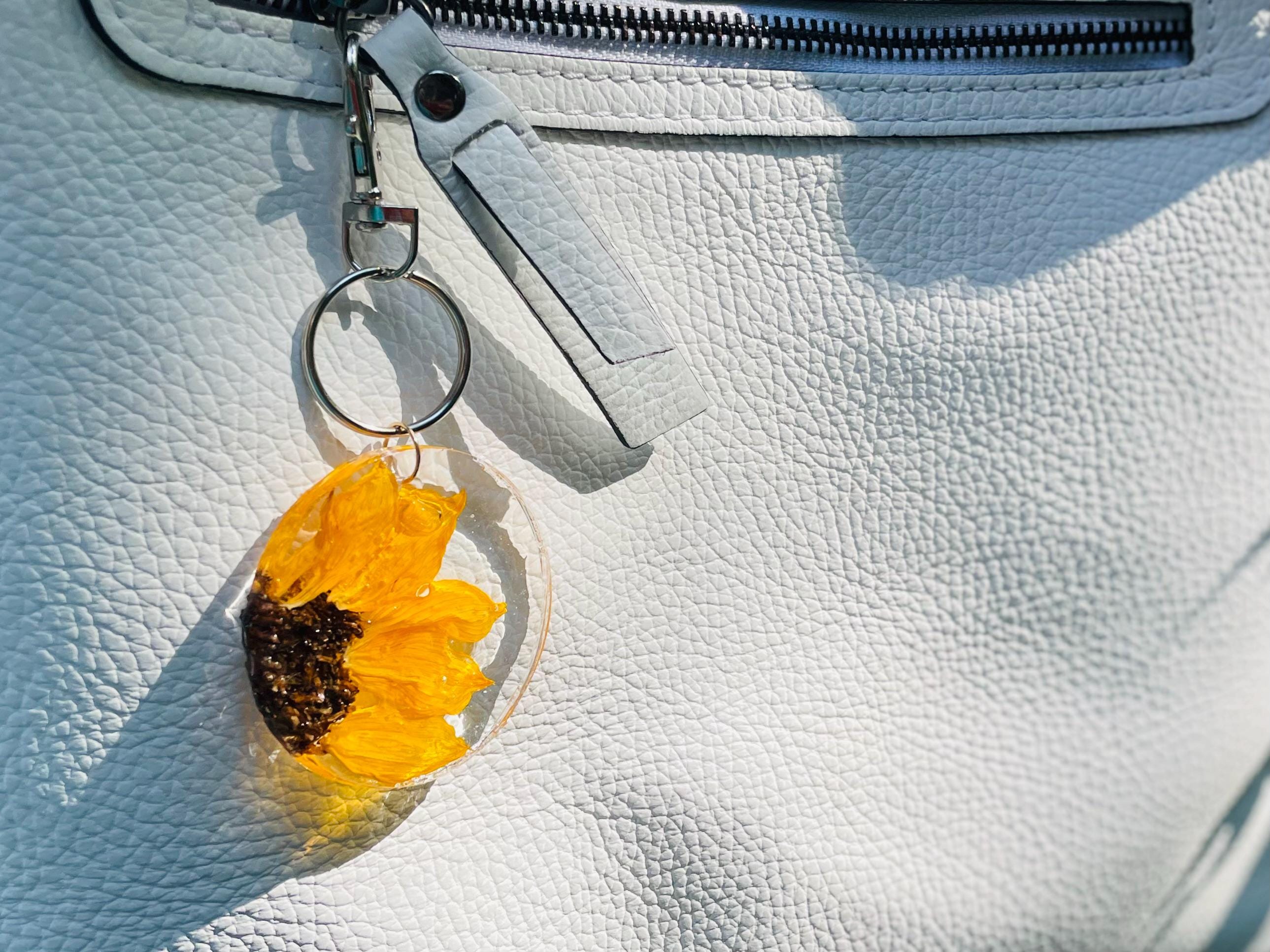 Real Sunflower Purse Charm Resin: Rustic Yellow Floral Keychain | Nature Lover Gift
