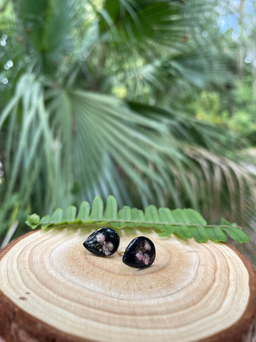 Dainty minimalist teardrop black pink flower resin earrings studs and necklace jewelry set unique holiday gift for best friend 21 birthday