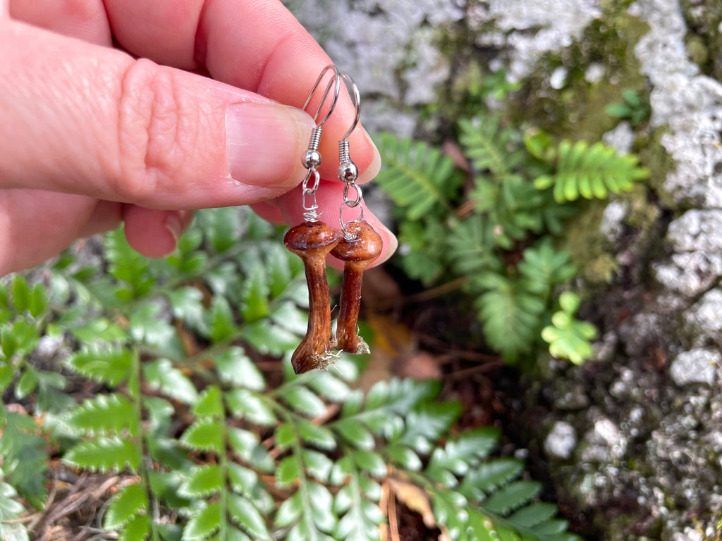 Minimalist Real Mushroom earrings resin for men women unique Whimsigoth gift for her best friend Real Mushroom Pendant Gift for boyfriend