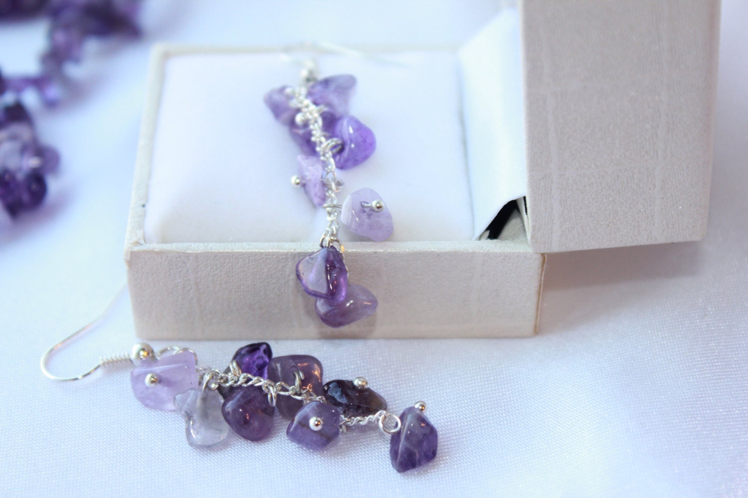 Amethyst earrings sterling silver custom birthstone earrings dangle, Unique Bridesmaid Gifts Personalized,  purple bridal earrings mom gift