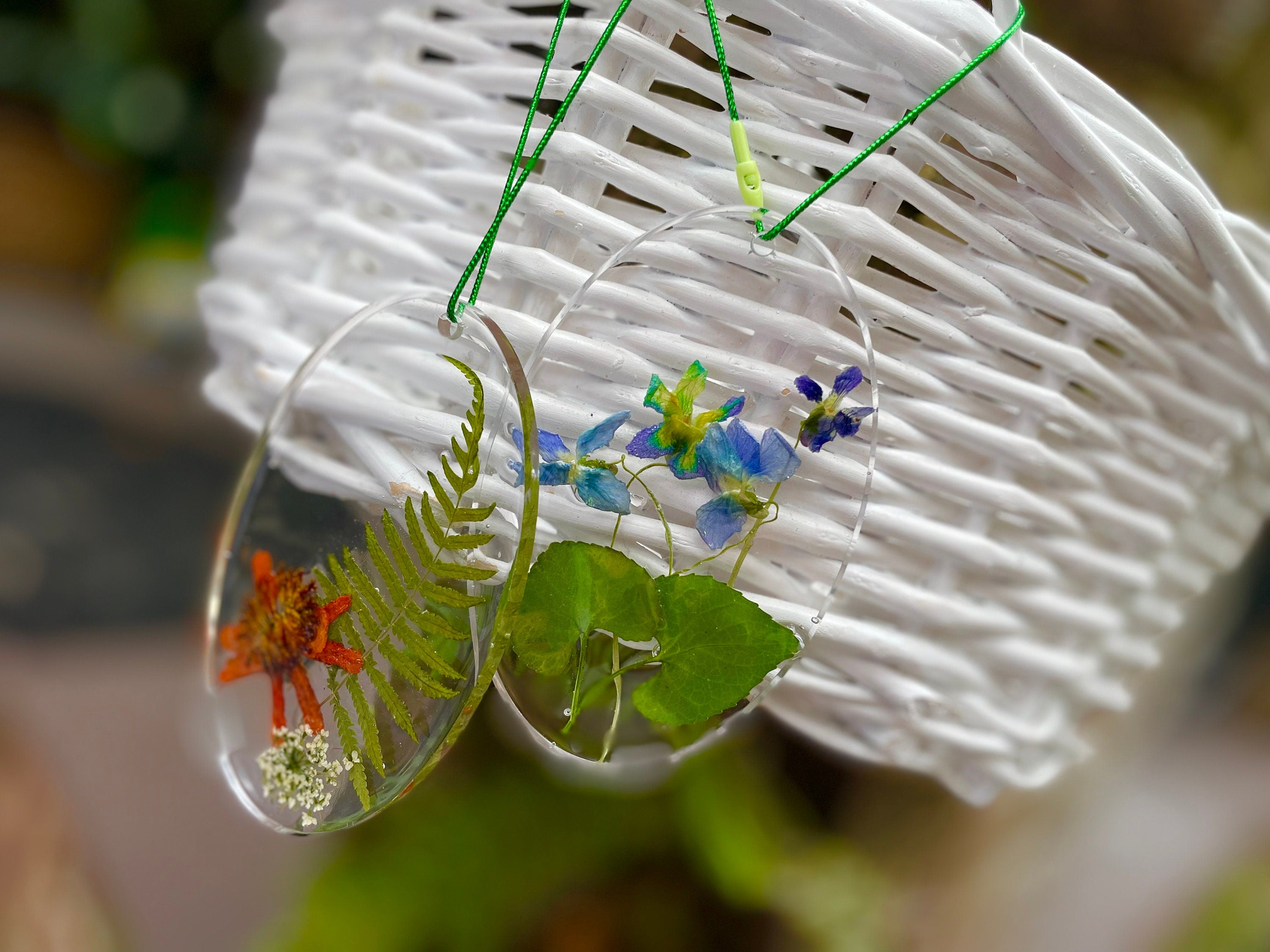 Resin Easter Egg Ornament: Real Violet and Fern Botanical Decor