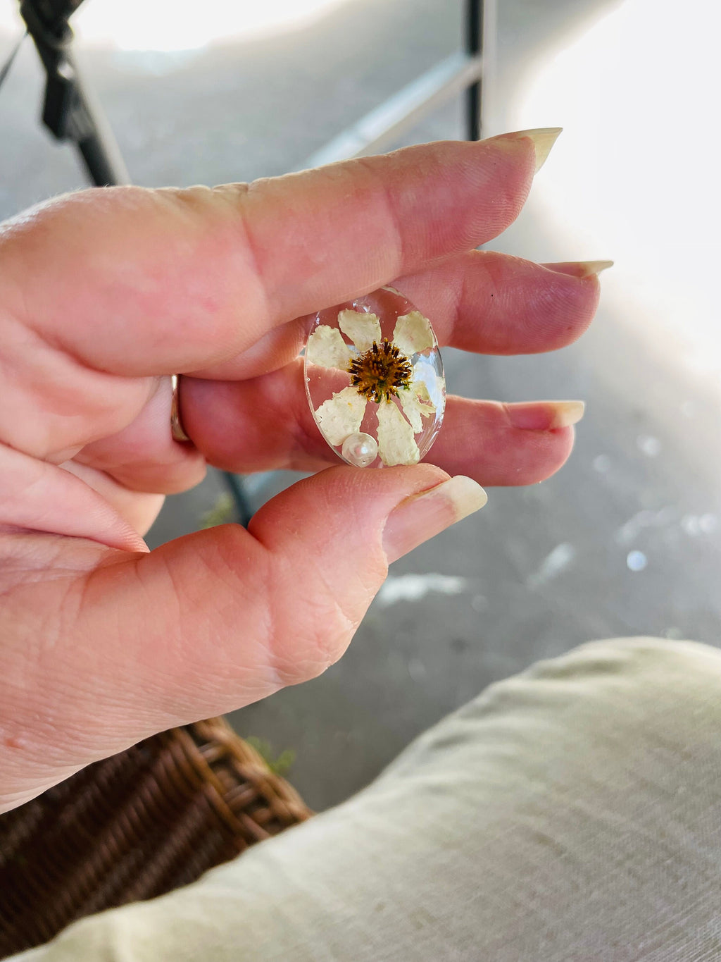 Pressed Daisy Flower Necklace Earrings Set: 14K Gold April Birth Flower Jewelry