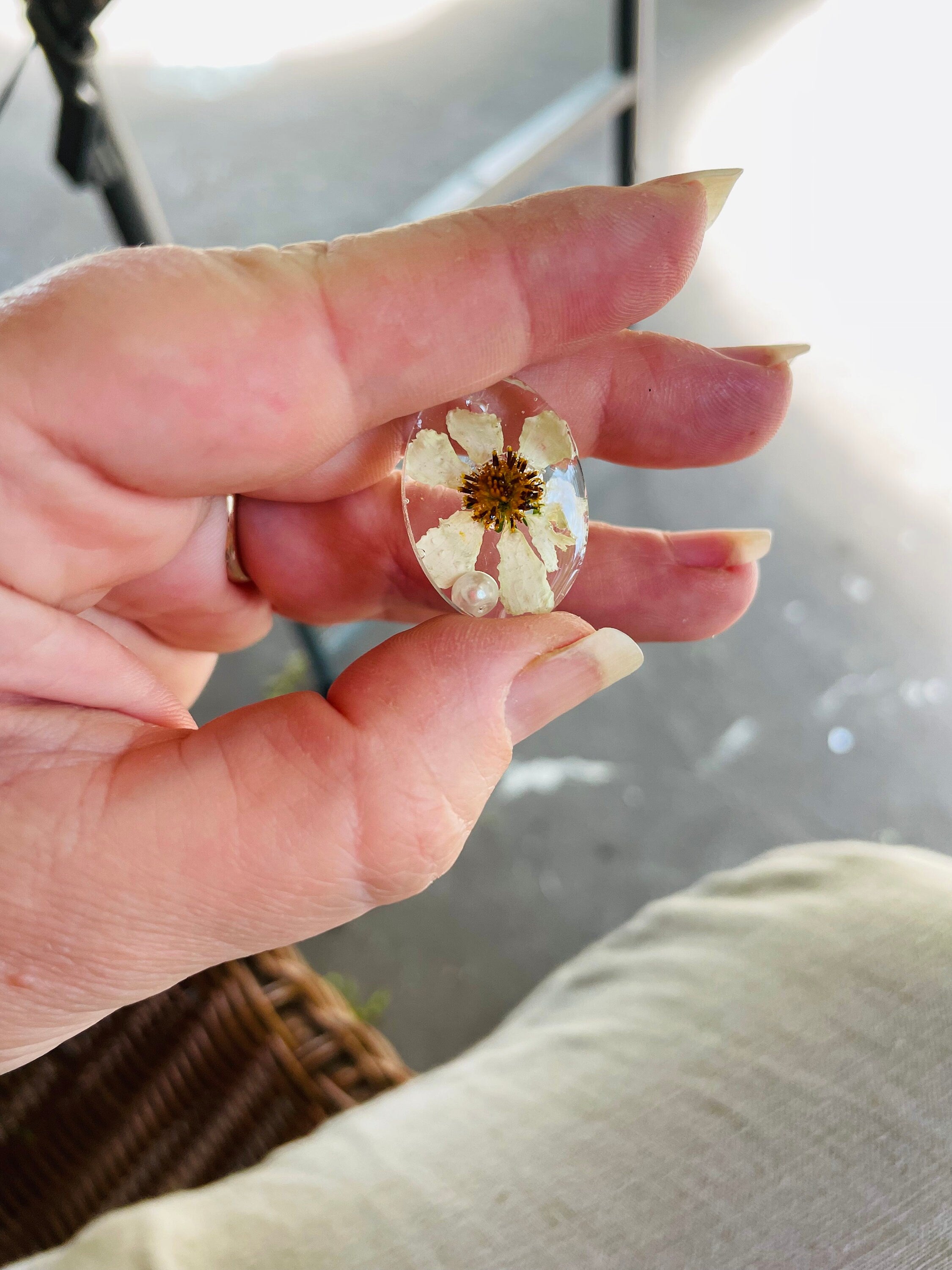 Pressed Daisy Flower Necklace Earrings Set: 14K Gold April Birth Flower Jewelry