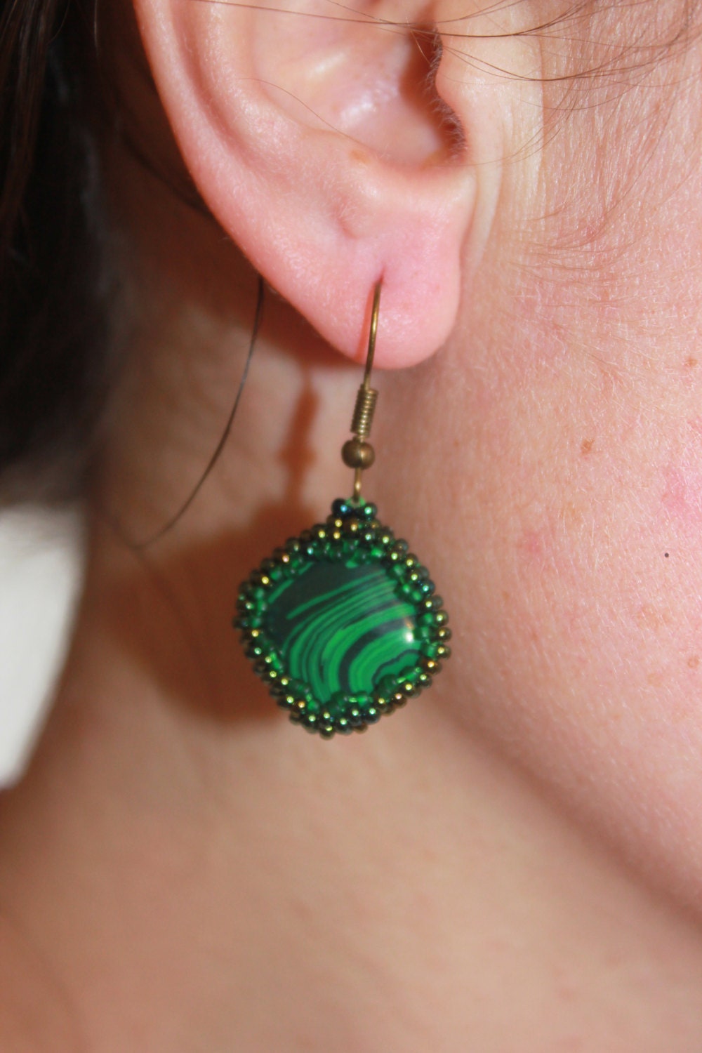 Malachite earrings, crystal earrings, gemstone green stone earrings, simple earrings, dangle square earrings, Mothers Day gift for her mom