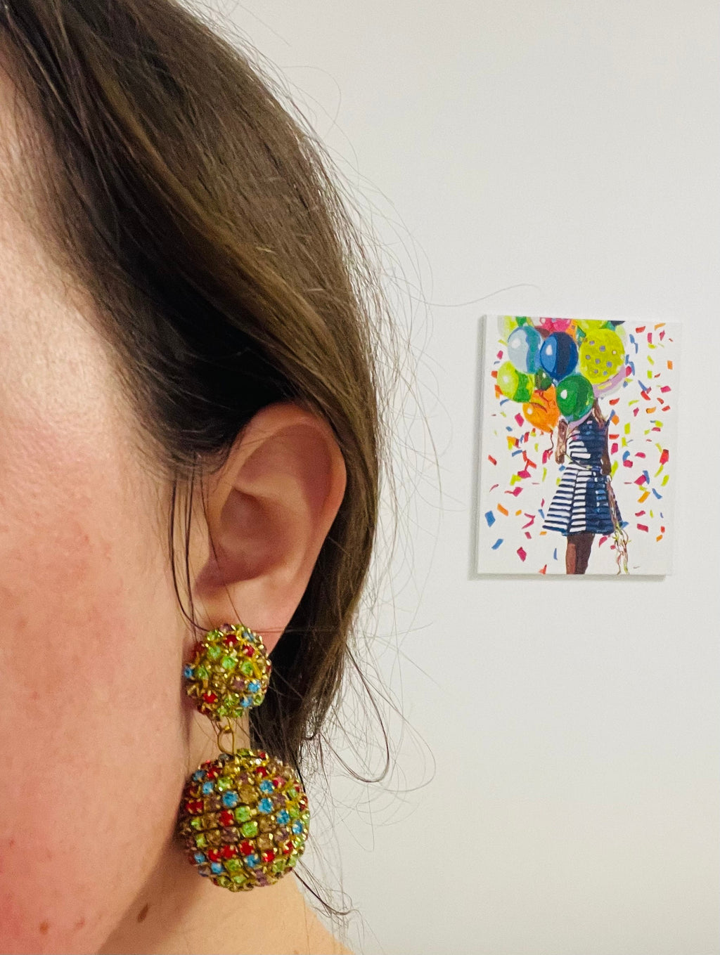 Rhinestone Disco Ball Drop Earrings: Gold Plated Clip On or Stud