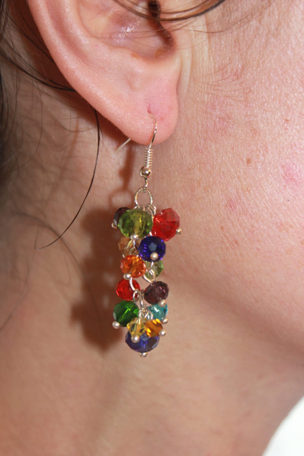 Handmade Rainbow Crystal Cluster Earrings: Colorful Dangle Jewelry