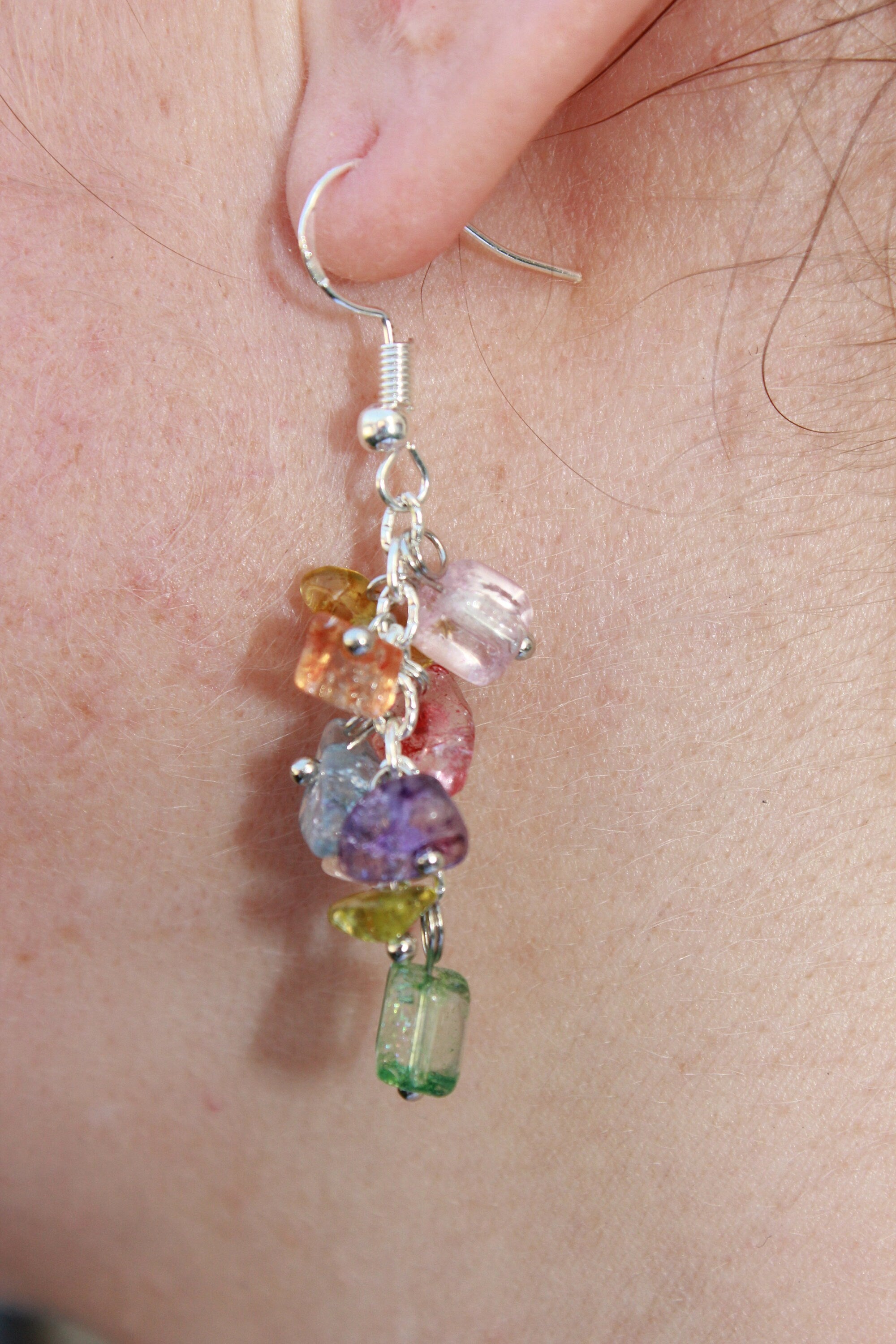 Lapis Lazuli Cluster Earrings: Silver Plated, Sapphire Blue Jewelry