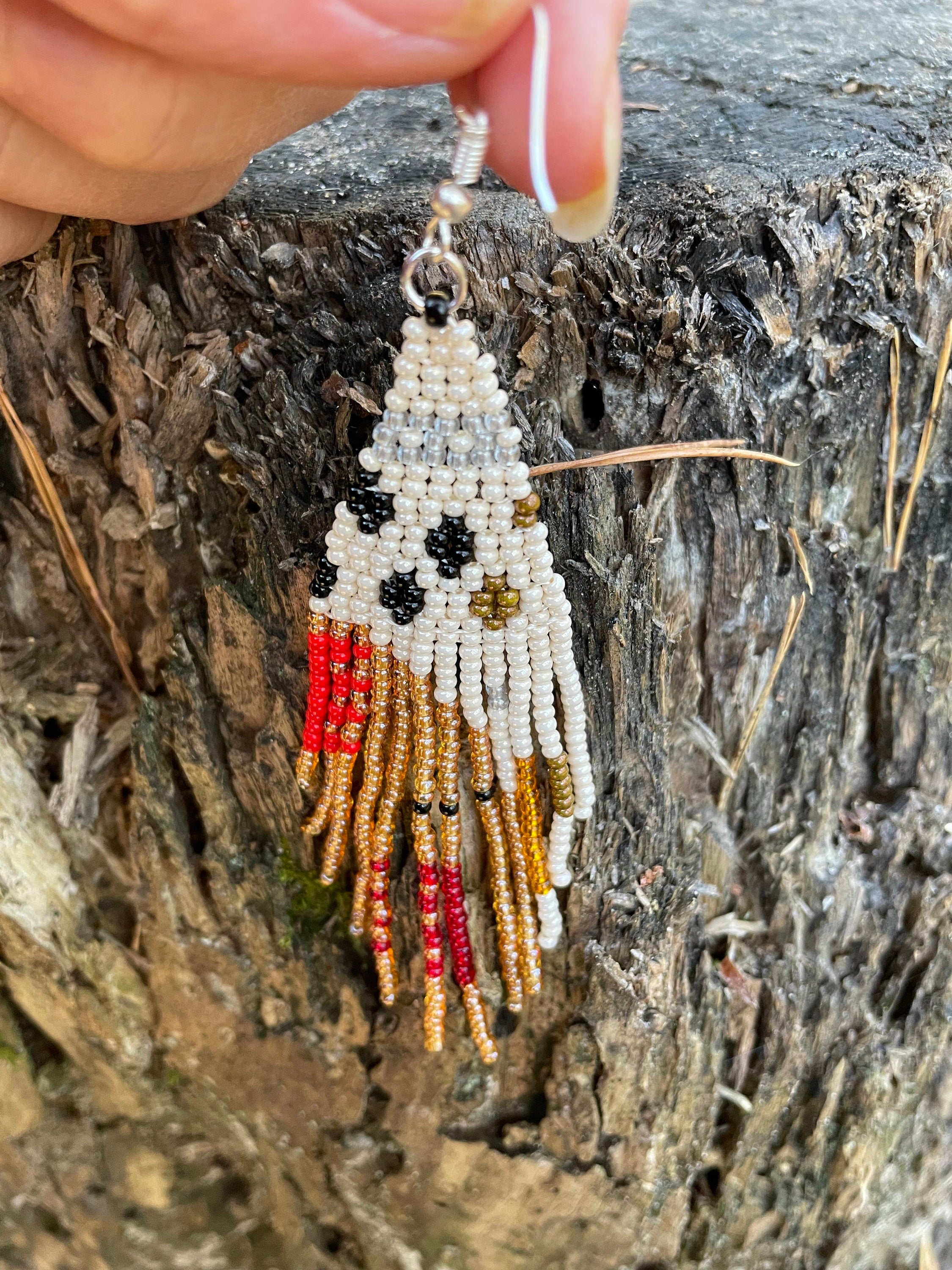 Autumn Fall long seed bead earrings, Abstract Beaded Fringe earrings, Bohemian Earrings, Handmade statement  Dangle earrings, Christmas gift