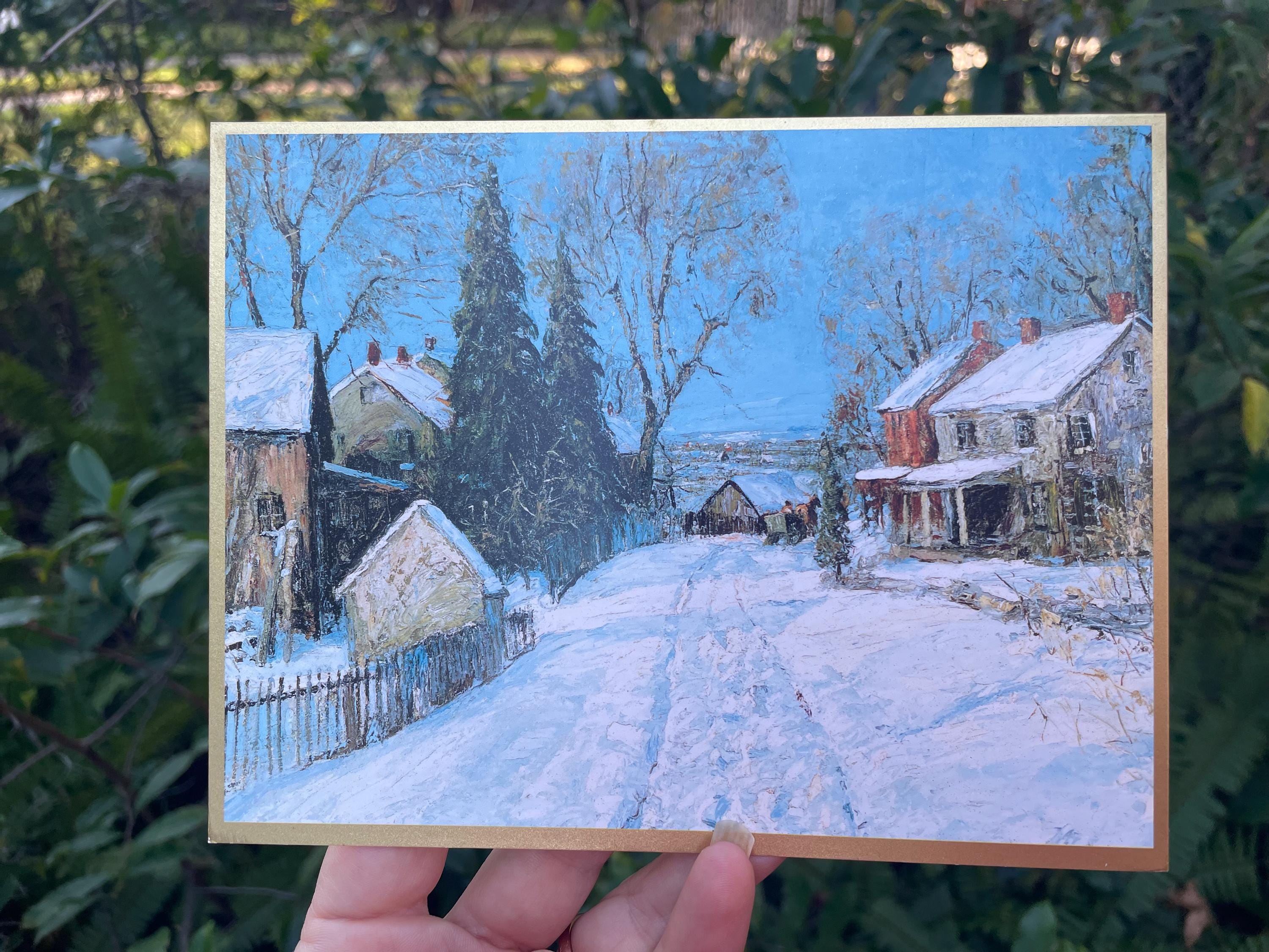 Antique Christmas Village Classic Holiday Card with View of Allentown Pennsylvania Oil on Canvas Cozy Winter Snowy Scene Greeting Card Boxed