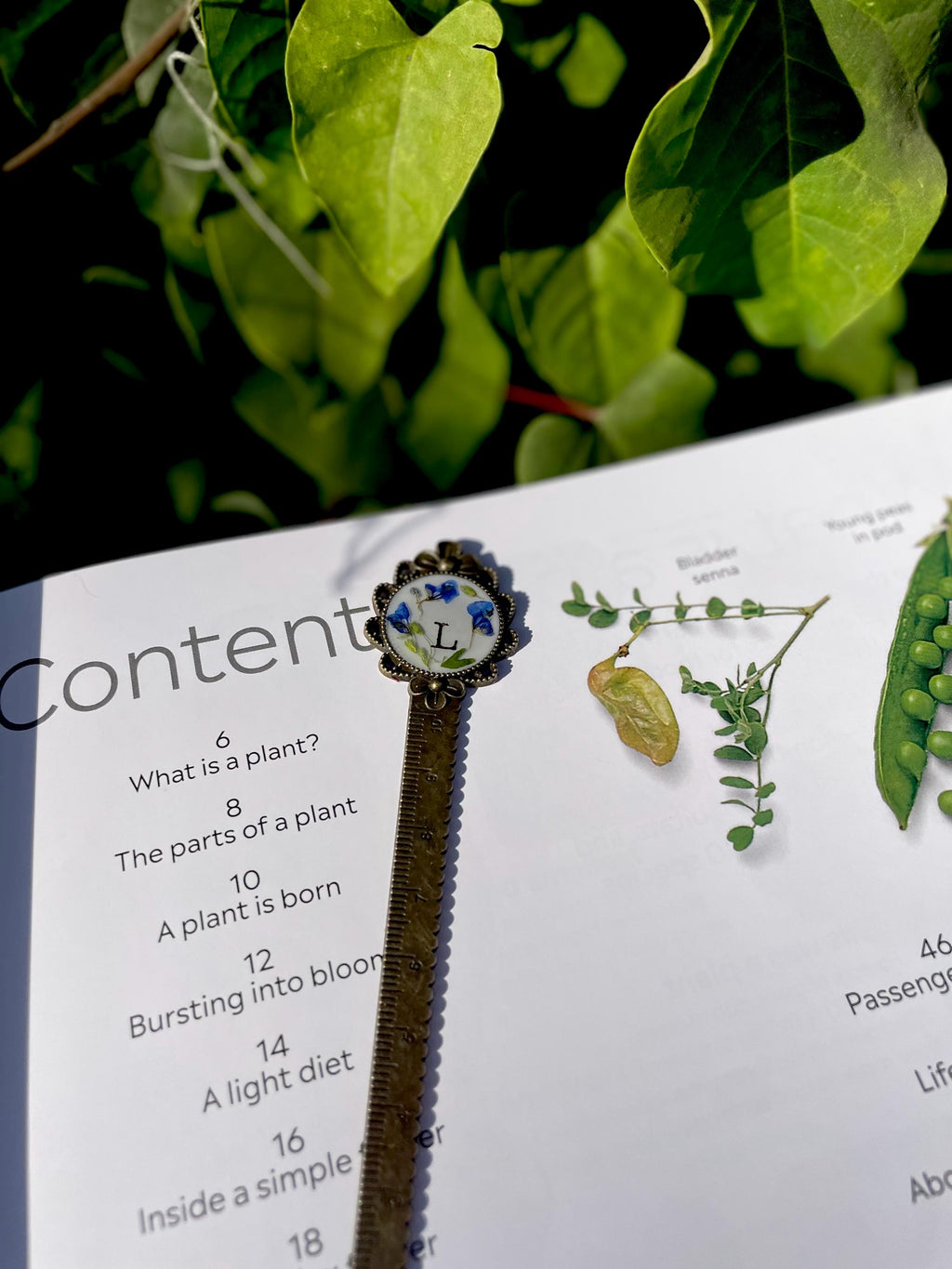 Custom Initial Blue Flower Bookmark: Personalized Resin Metal Bronze / Silver Bookmark, Book Lover Gift