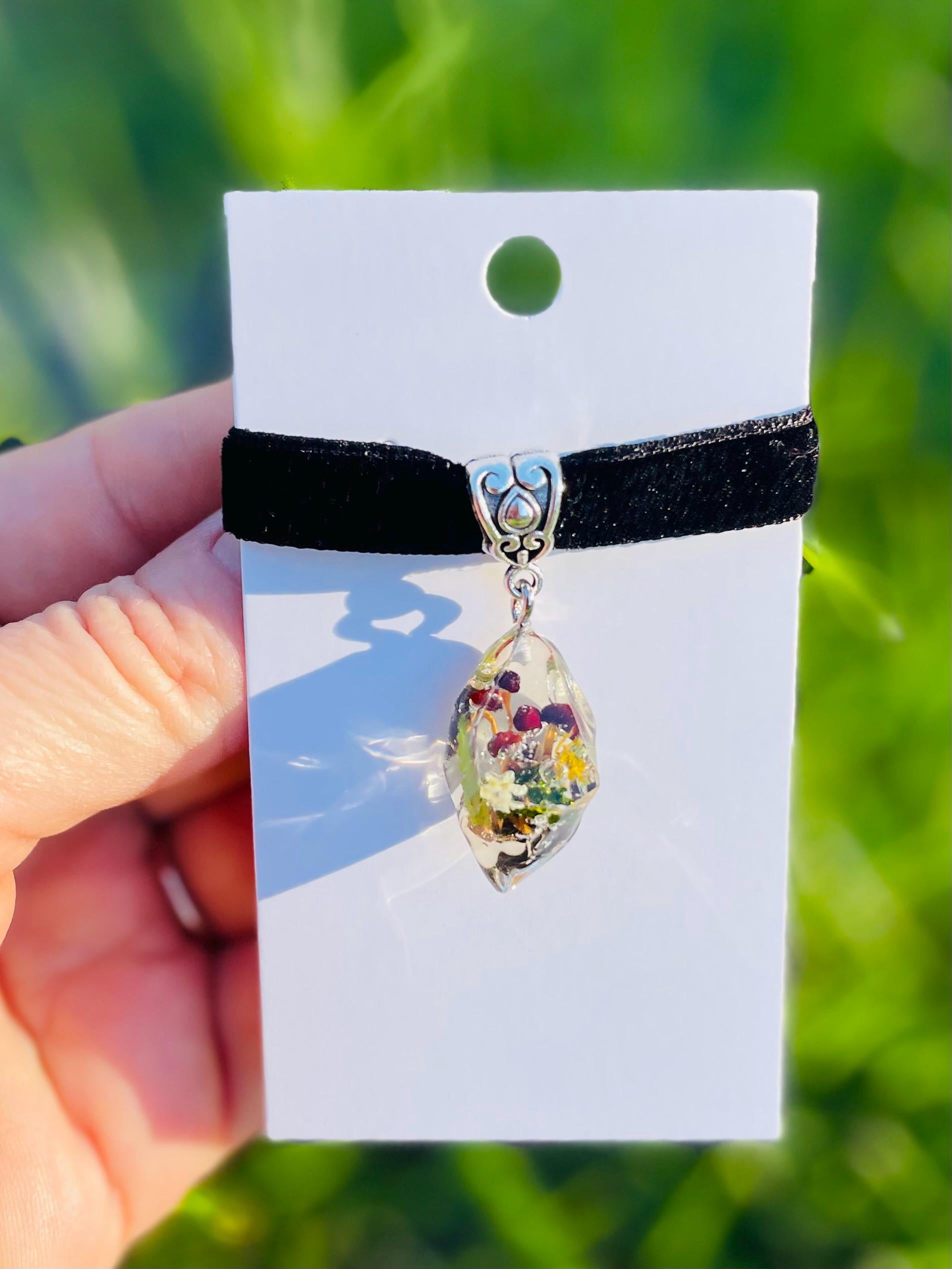 Mushroom crystal necklace dainty silver necklace mushroom pendant terrarium resin jewelry moss Miniature Forest personalized jewelry gift
