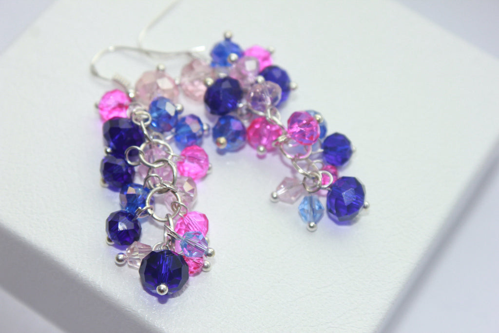 Handmade Rainbow Crystal Cluster Earrings: Colorful Dangle Jewelry