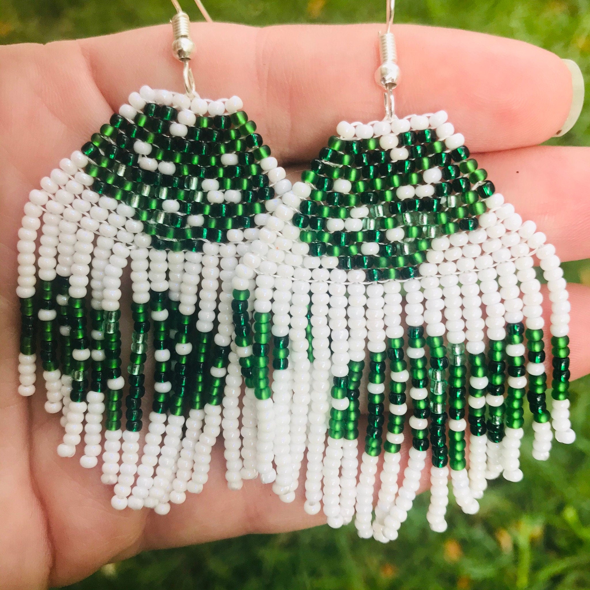 Monstera leaf earrings, native American jewelry, native beaded earrings, beaded fringe earrings, Bohemian Wedding Earrings, girlfriend gift