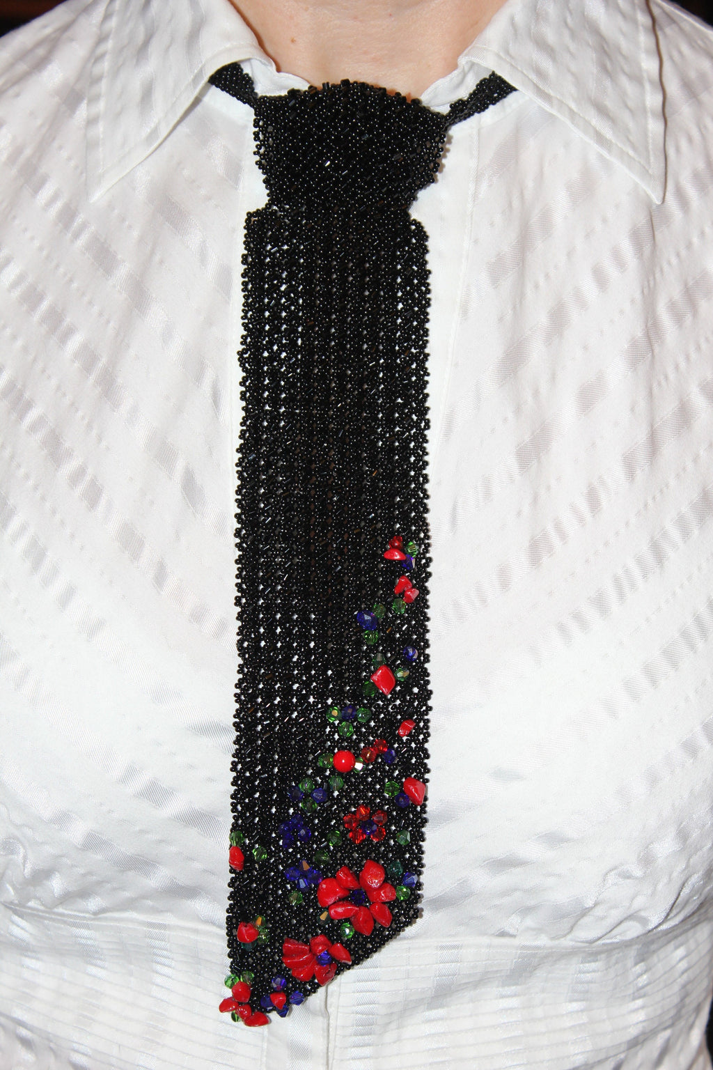 Office Style Necklace for Women, beaded tie, Office Fashion Necklace, Lady Boss Gift, Black Tie Necklace, Seed Bead Tie, women tie unique