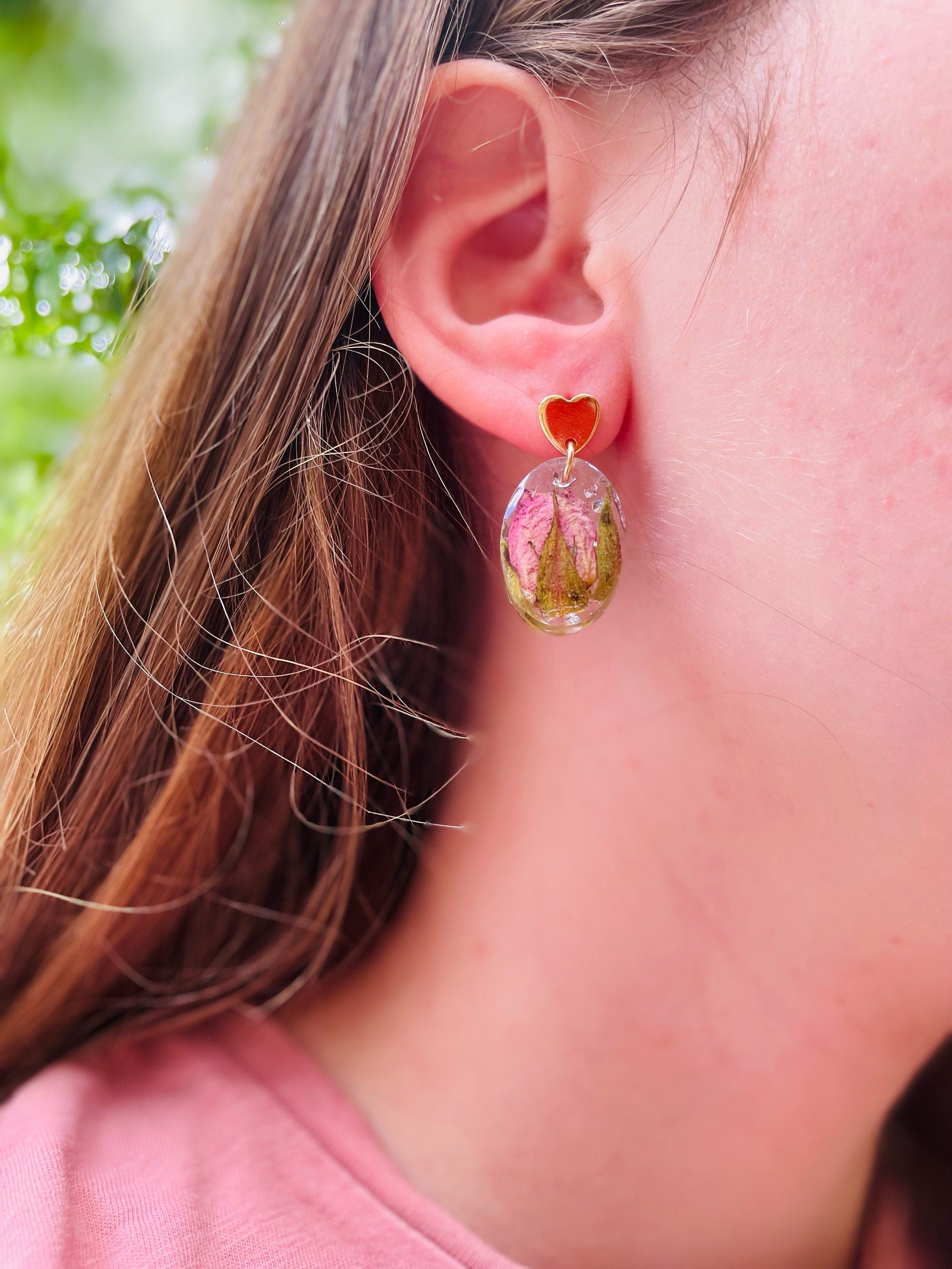 Handmade Sunflower Earrings: Real Flower Resin Jewelry, August Birthstone