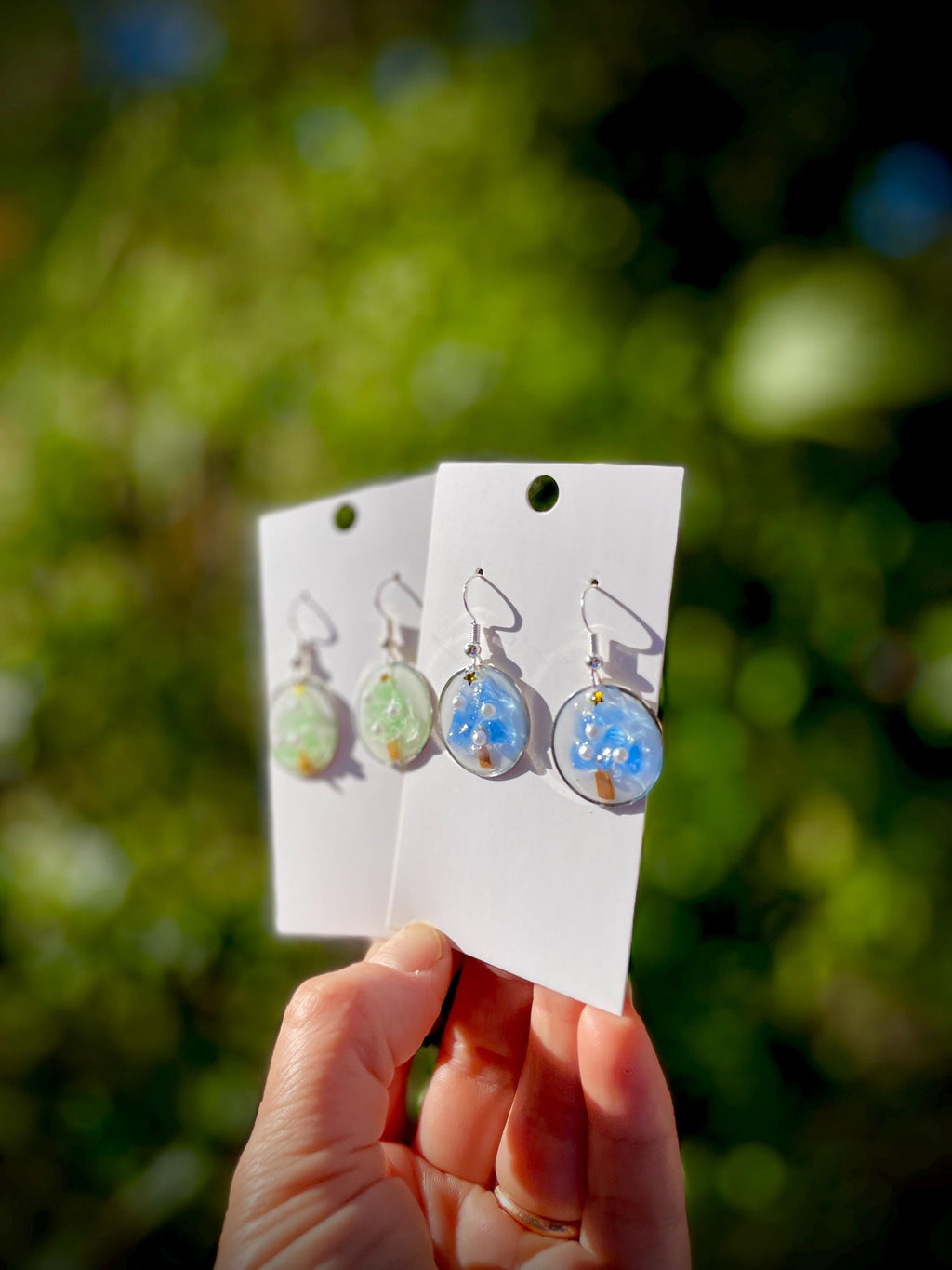 Gothic Christmas Tree Earrings: Black Sea Glass Resin Pearl Jewelry