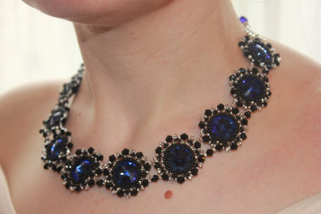 Blue Rhinestone collar necklace gifts for wife  sabyasachi style jewelry fashion choker women beaded festive birthday jewelry for girlfriend