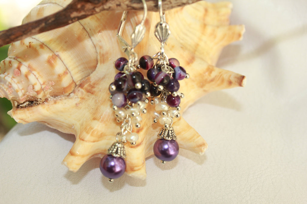 Amethyst Pearl Drop Earrings: Romantic Purple Dangle Jewelry February Birthstone