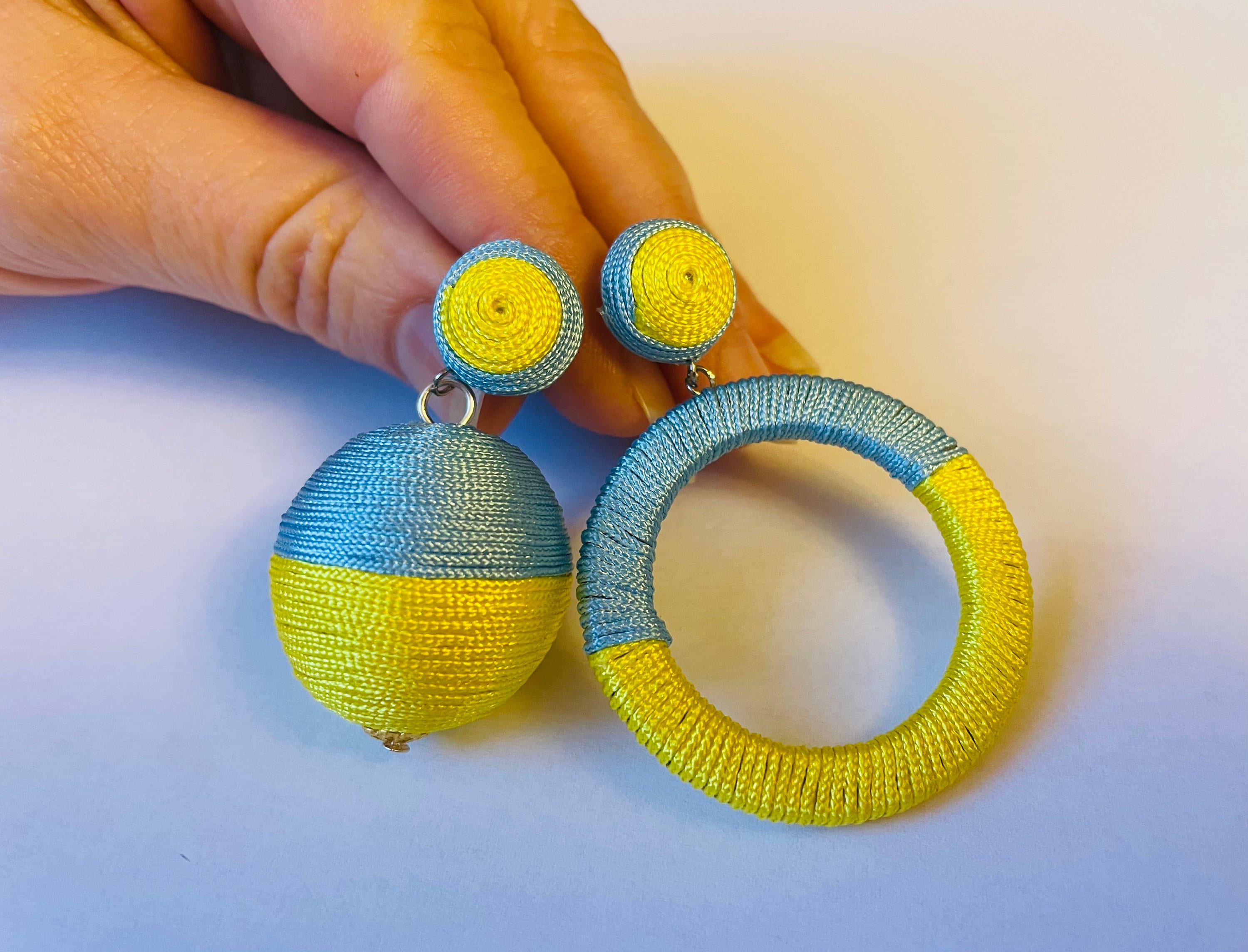 Blue and yellow Ukraine flag earrings, hoop earrings, ball earrings, Ukrainian earrings, Ukraine Jewelry, Ukraine gift, Ukraine seller