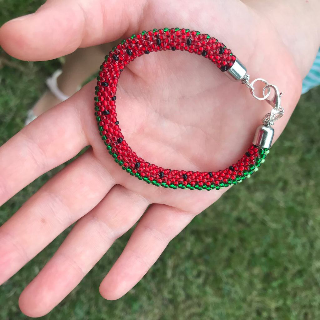 Watermelon bracelet summer jewelry present for friend, watermelon gift cute accessory for daughter teen girl gifts birthday bangle for niece