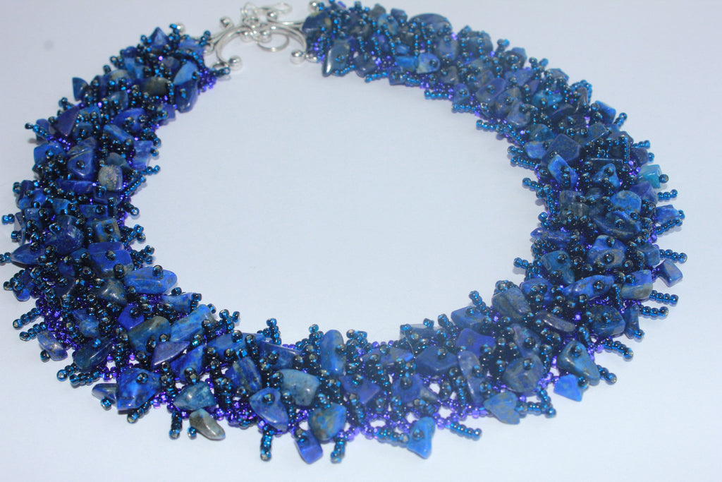Raw birthstone Lapis Lazuli crystal necklace collar unique holiday gift for her handmade beaded jewelry set for mom wife September birthday