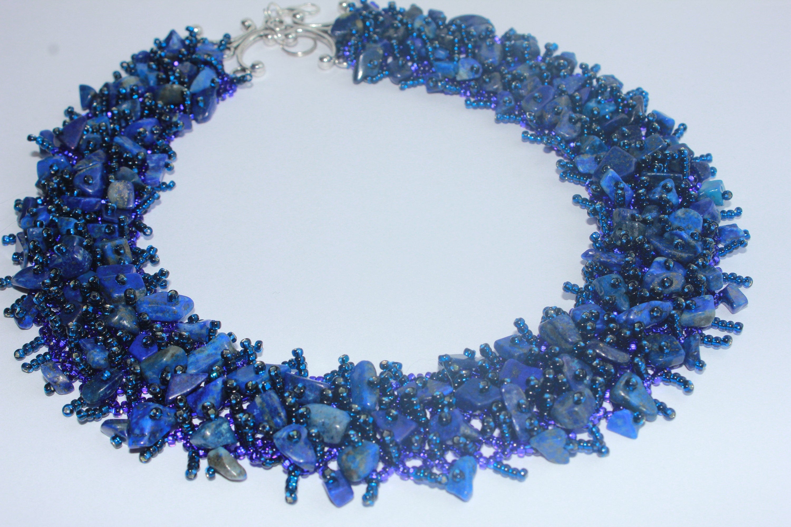 Raw birthstone Lapis Lazuli crystal necklace collar unique holiday gift for her handmade beaded jewelry set for mom wife September birthday