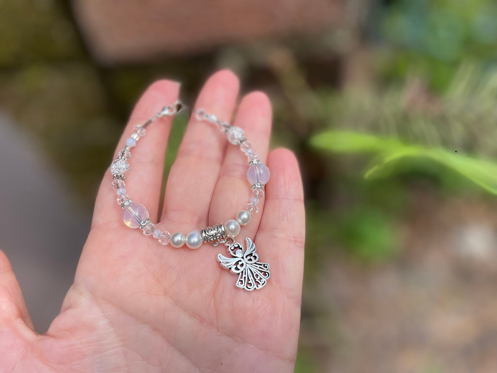 Angel Pearl Bracelet: Opal, Crystal, First Communion Gift