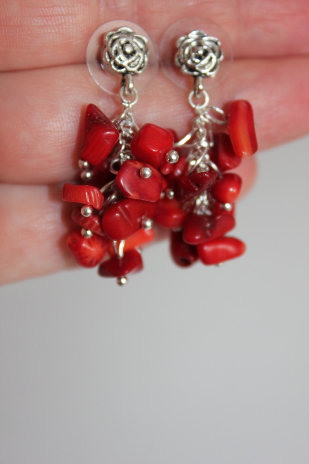 Red beaded necklace with Raw crystals  personalized birthday gifts for her, red coral beaded collar necklace, gift for mom