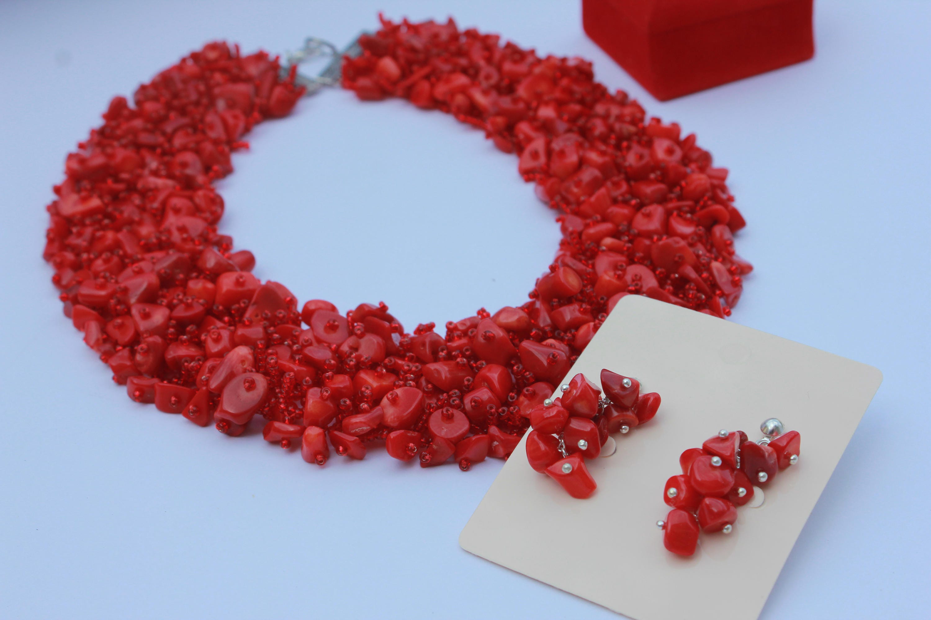Red Coral Choker Necklace: Victorian Style Bridal Jewelry Set