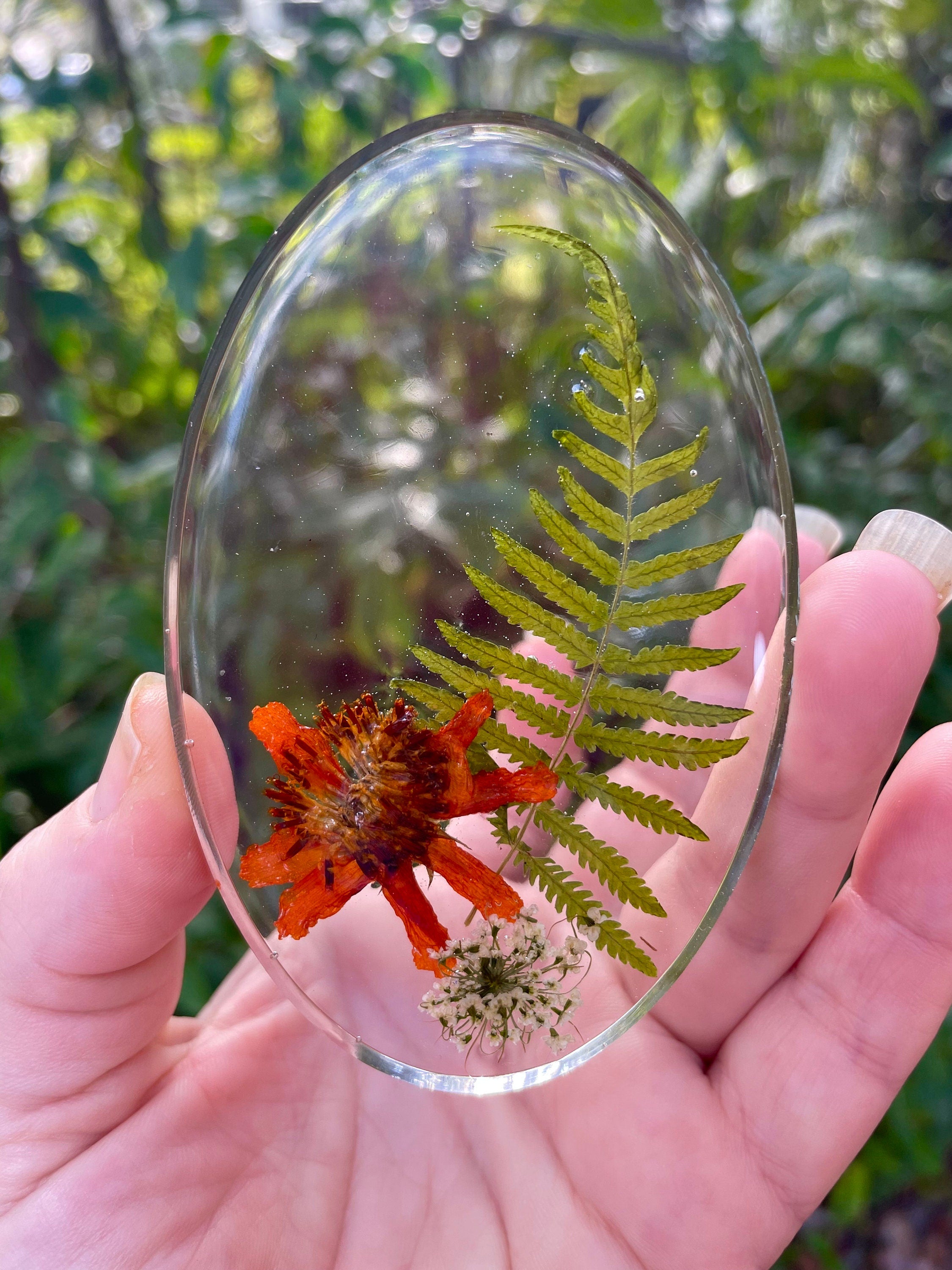 Resin Easter Egg Ornament: Real Violet and Fern Botanical Decor