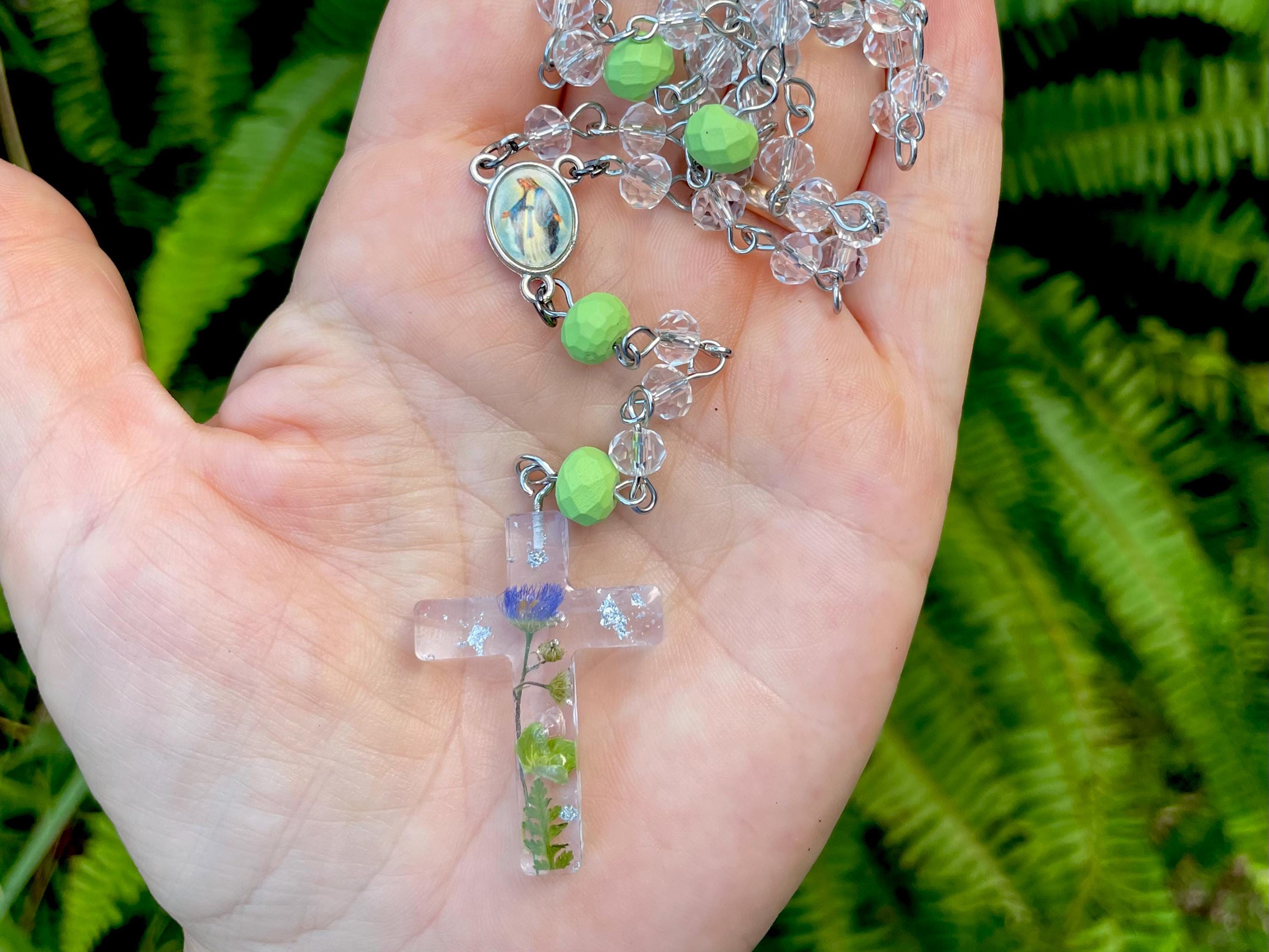 Personalized Aster Flower Rosary Necklace - Handmade Catholic Birth Flower Jewelry