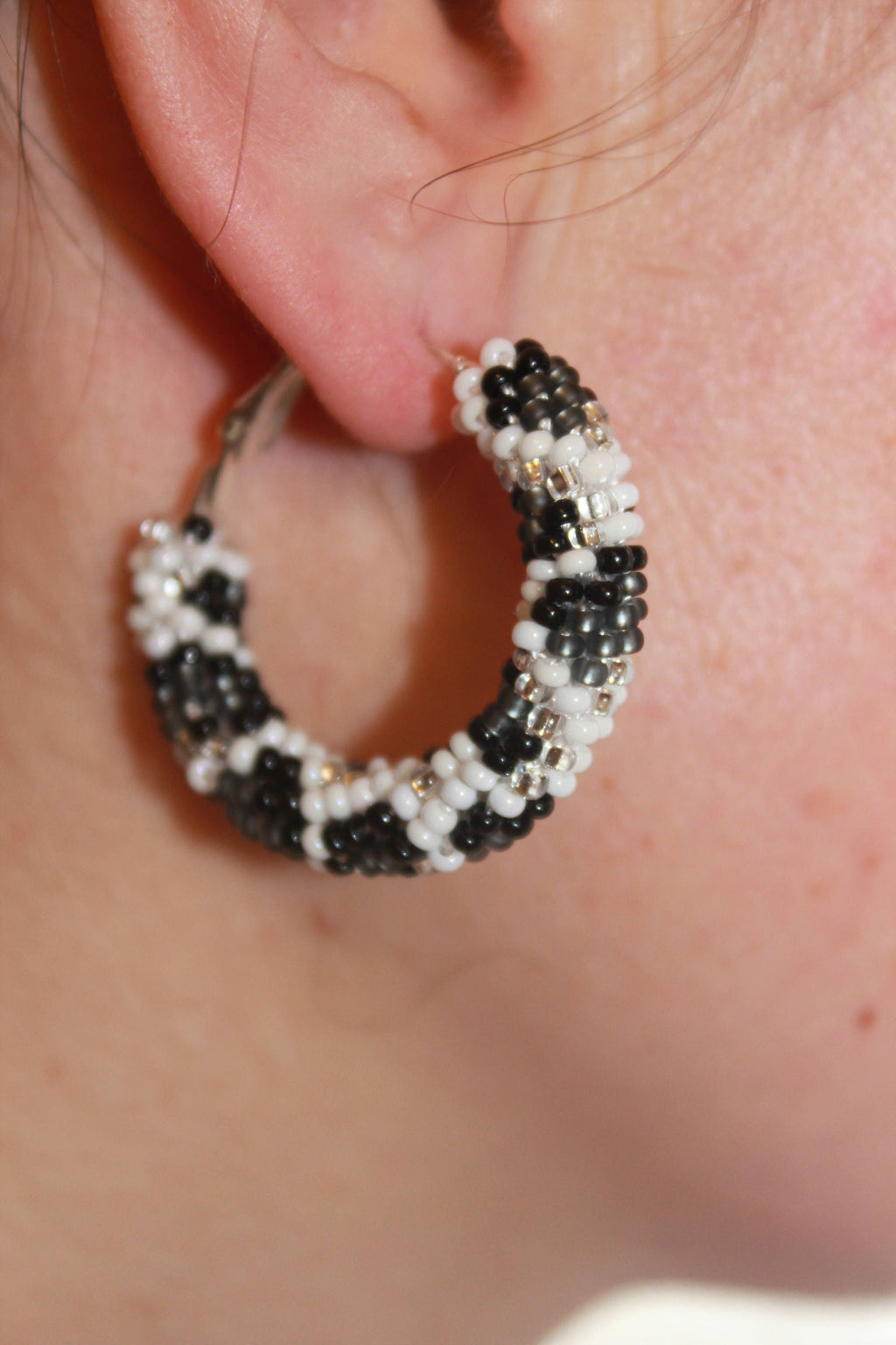 Leopard necklace beaded, monochrome boho bohemian choker, Necklace gift for wife, statement animal print jewelry for women