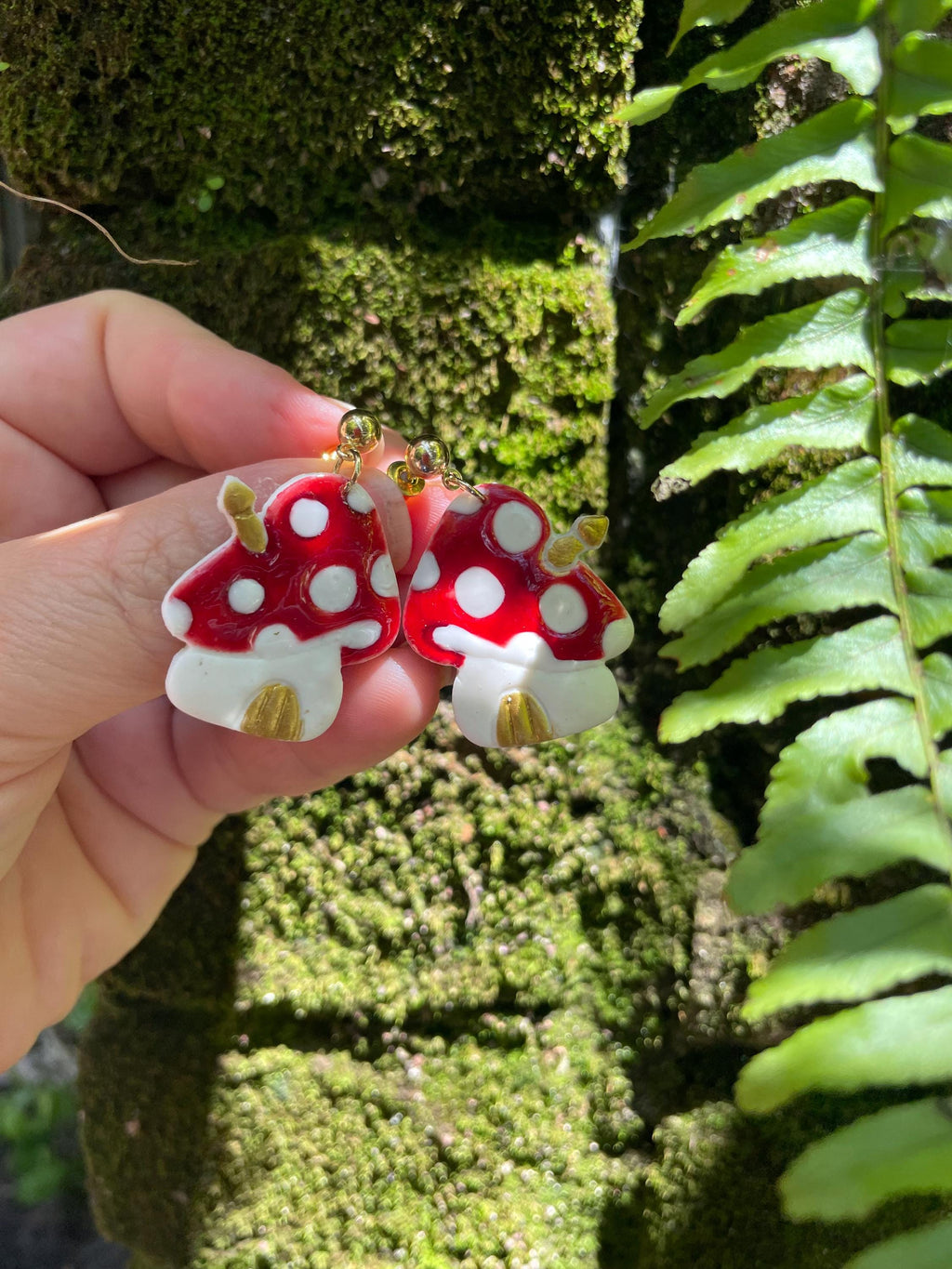 Handmade Mushroom House Earrings: Polymer Clay Whimsical Jewelry