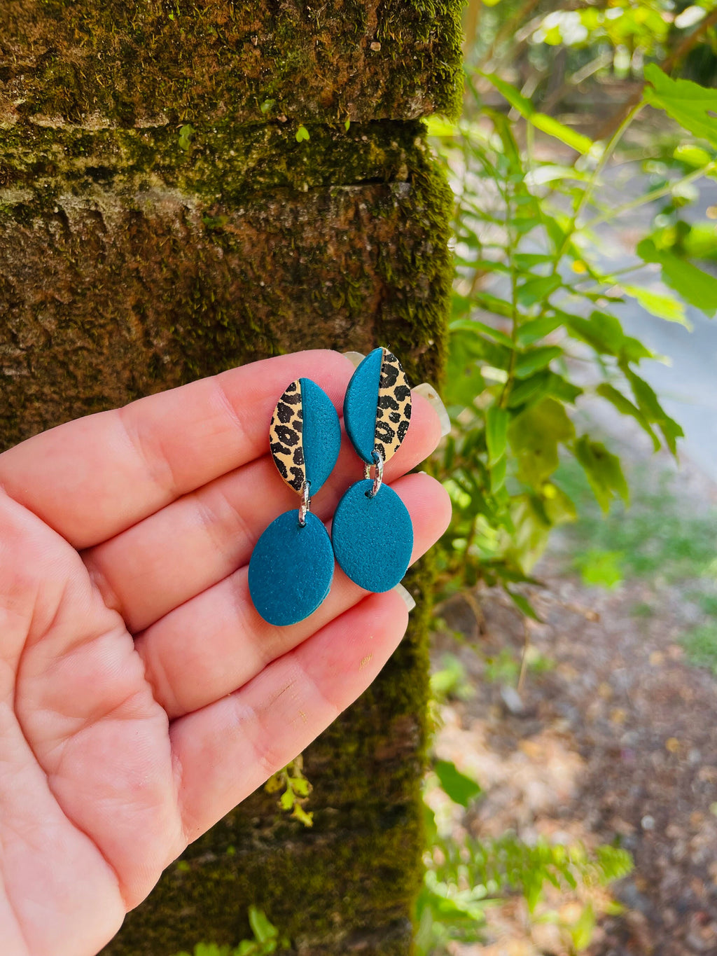 Patina blue and Leopard Drop Earrings stud Jacksonville Jaguars cheer mom Polymer Clay Earrings Thoughtful Gift Idea for Friends Girlfriend