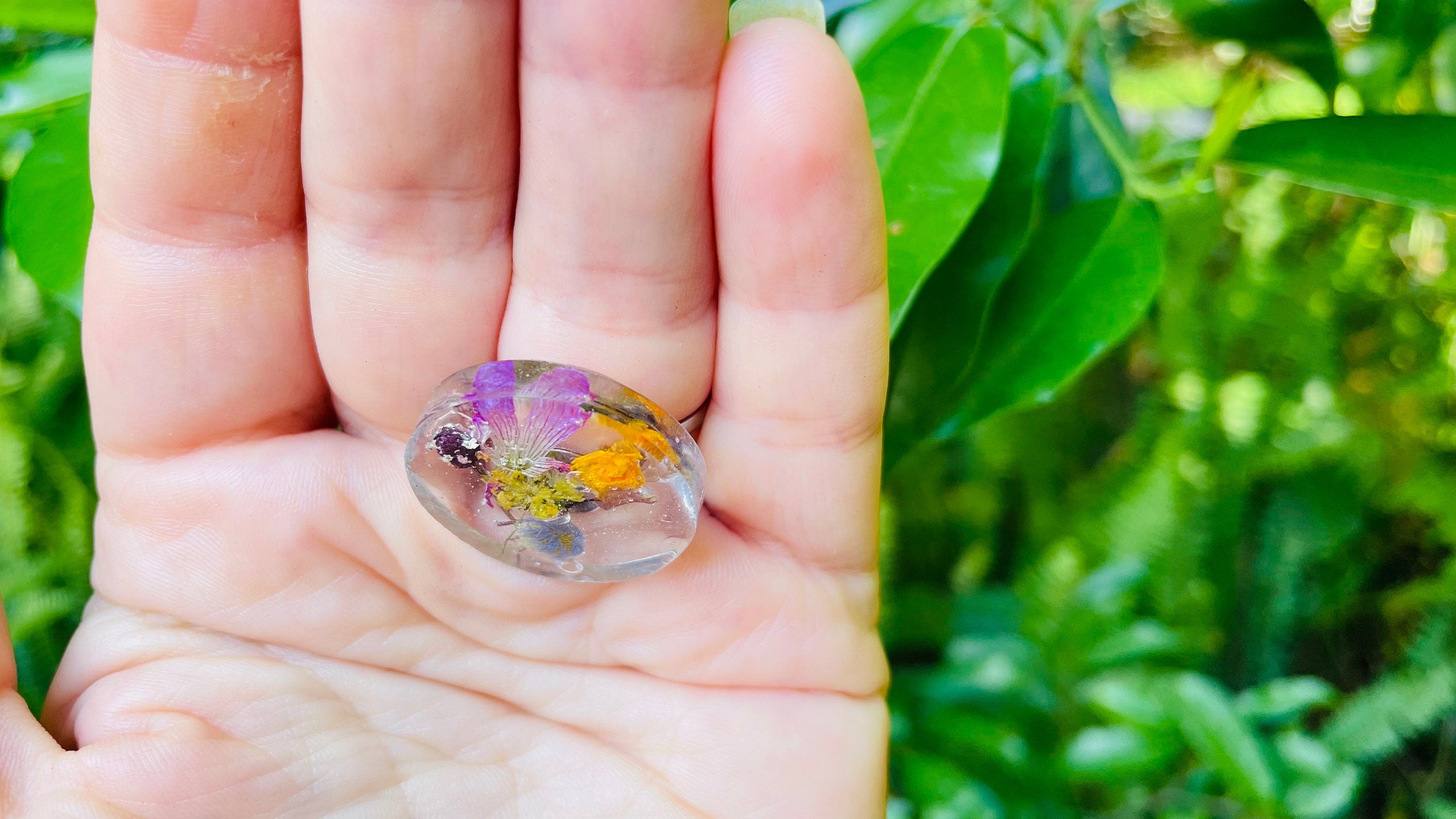 Custom Birth Flower Ring: Resin Wildflower Bouquet, Stainless Steel