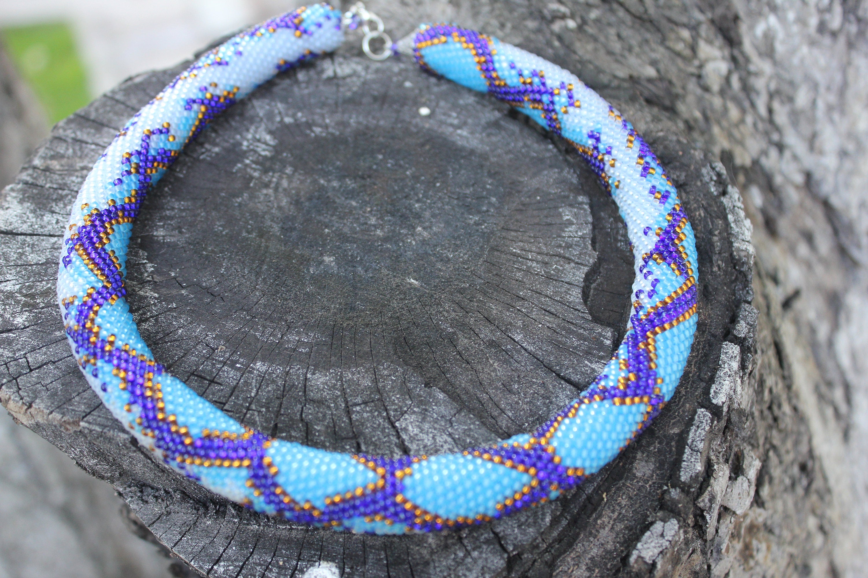 Sky blue Snake necklace seed beaded handmade statement necklace unique holiday gift for her grandma Snake jewelry turquoise choker necklace